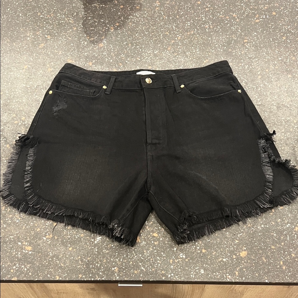Good American Black Frayed Jean Shorts